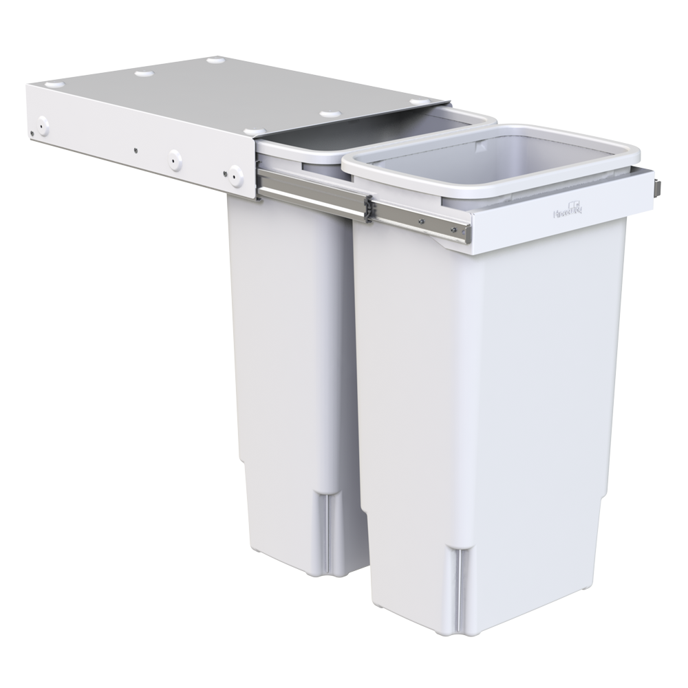 2 x 35L Bucket, Handle Pull, White Hideaway Bins